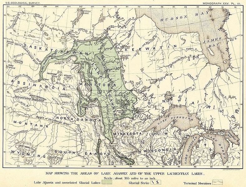 Der Agassizsee - der Überrest der letzten Eiszeit wird der Spender großer Flüsse und der "Großen Seen" Nordamerikas (Quelle: Wikipedia.de)